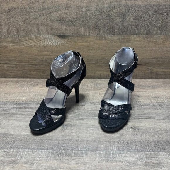 Michael Kors Evia Platform Sparkle Leather Open Toe Heels Women's Size 7.5 - Picture 1 of 7